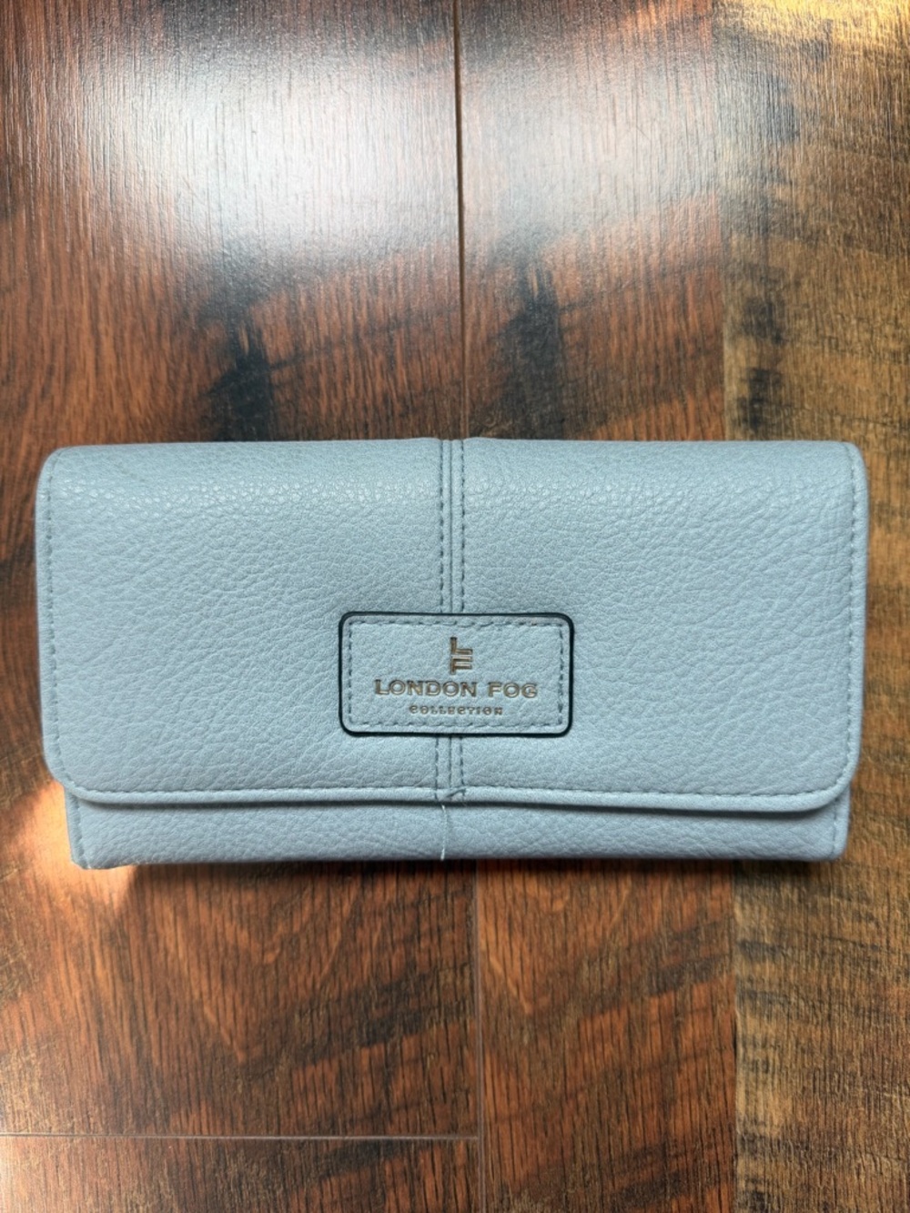 London Fog Pale Blue Pebbled Faux Leather Trifold Wallet